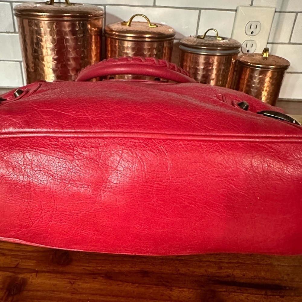 Balenciaga red city bowling bag. Leather. With dust bag and mirror. Large - Picture 9 of 13
